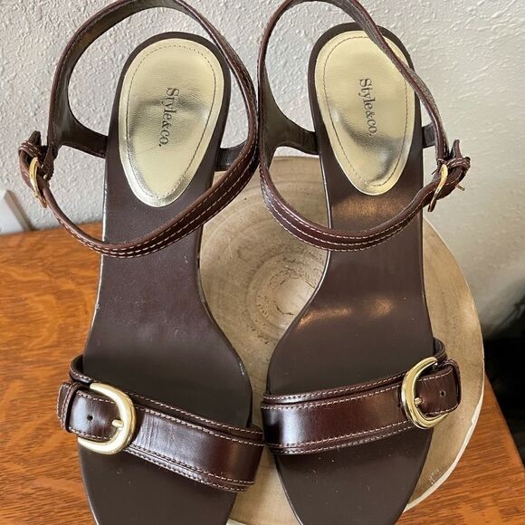 Style & Co. Brown Leather Strappy Heels Size 9M - Picture 3 of 6